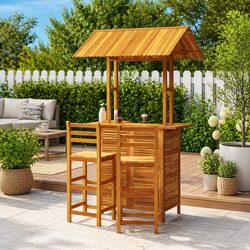 Outdoor Bistro Table and Stools Set in Brown Wood