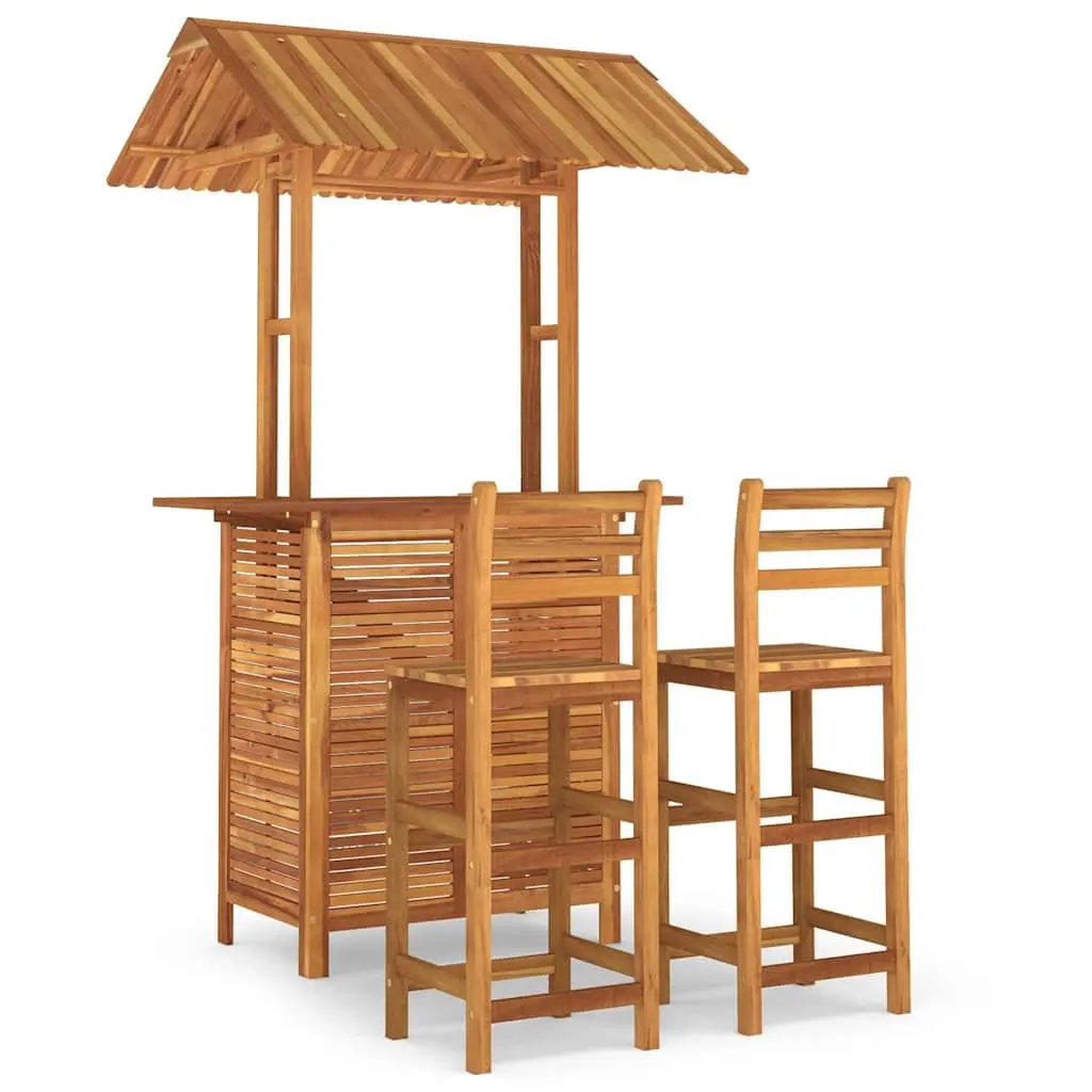 Outdoor Bistro Table and Stools Set in Brown Wood