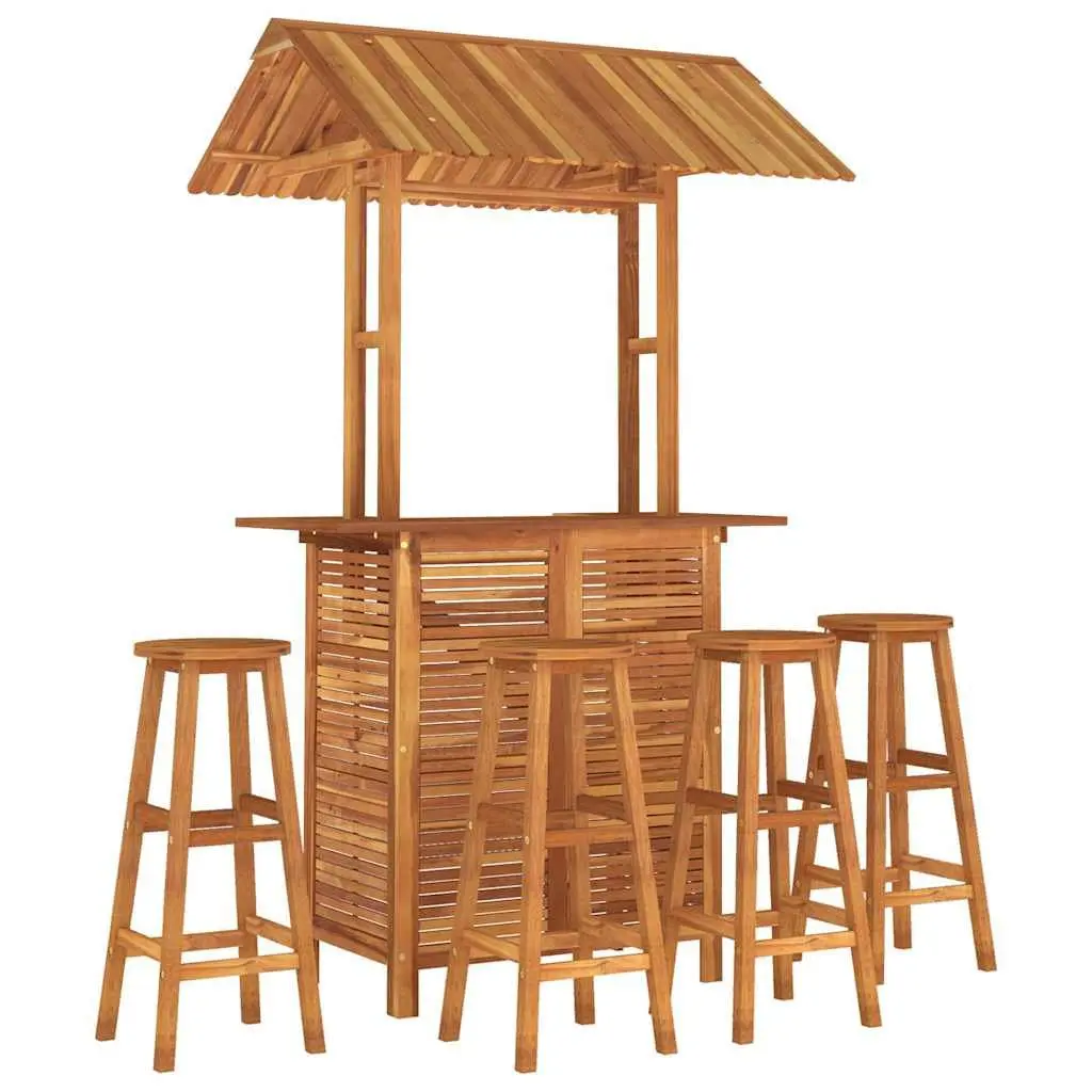 5 Piece Garden Bar Set Solid Acacia Wood Outdoor Patio Bistro Table Brown