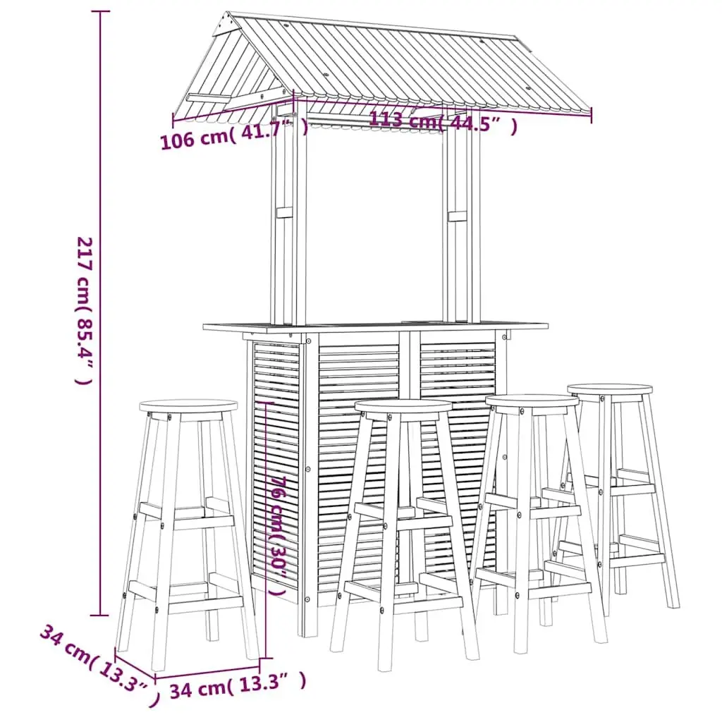 5 Piece Garden Bar Set Solid Acacia Wood Outdoor Patio Bistro Table Brown
