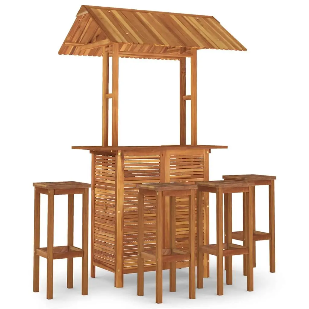 5 Piece Garden Bar Set Solid Acacia Wood Outdoor Furniture Bistro Table Brown