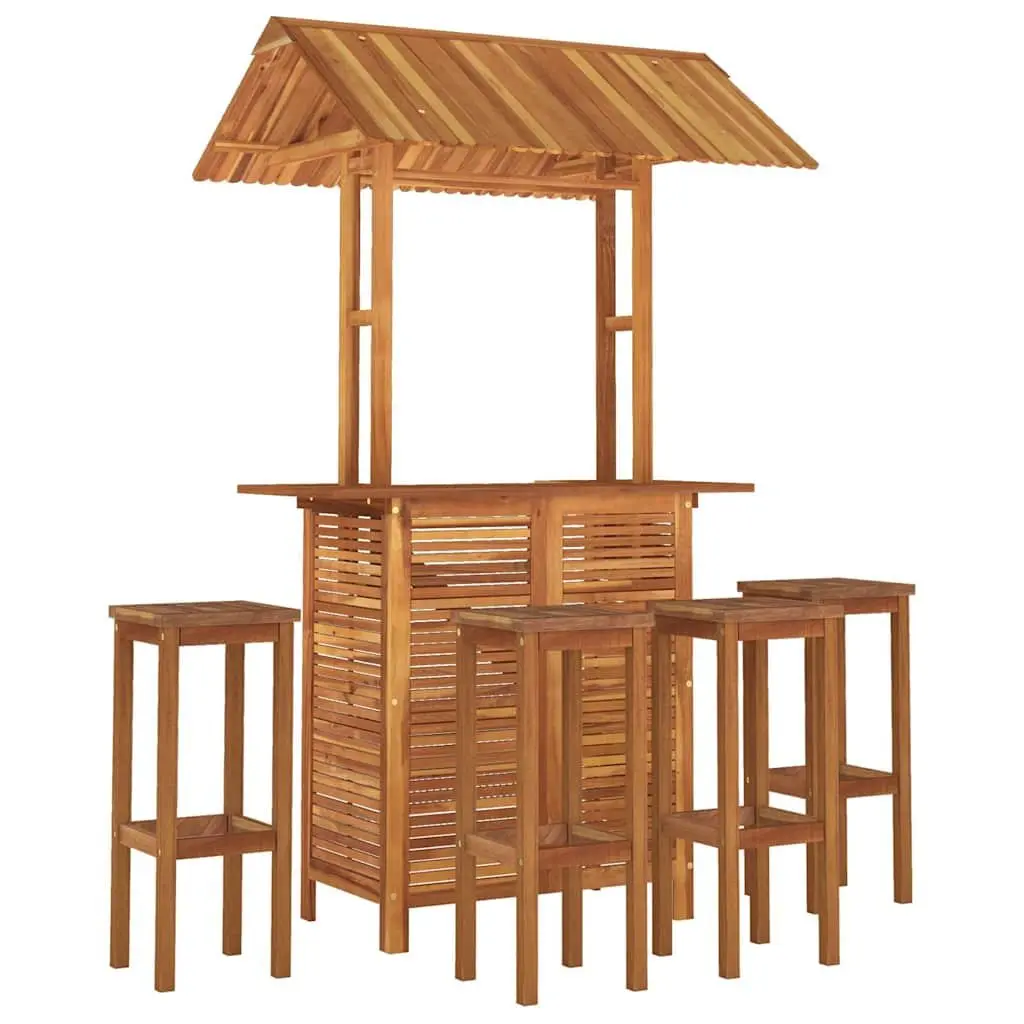 5 Piece Garden Bar Set Solid Acacia Wood Outdoor Furniture Bistro Table Brown