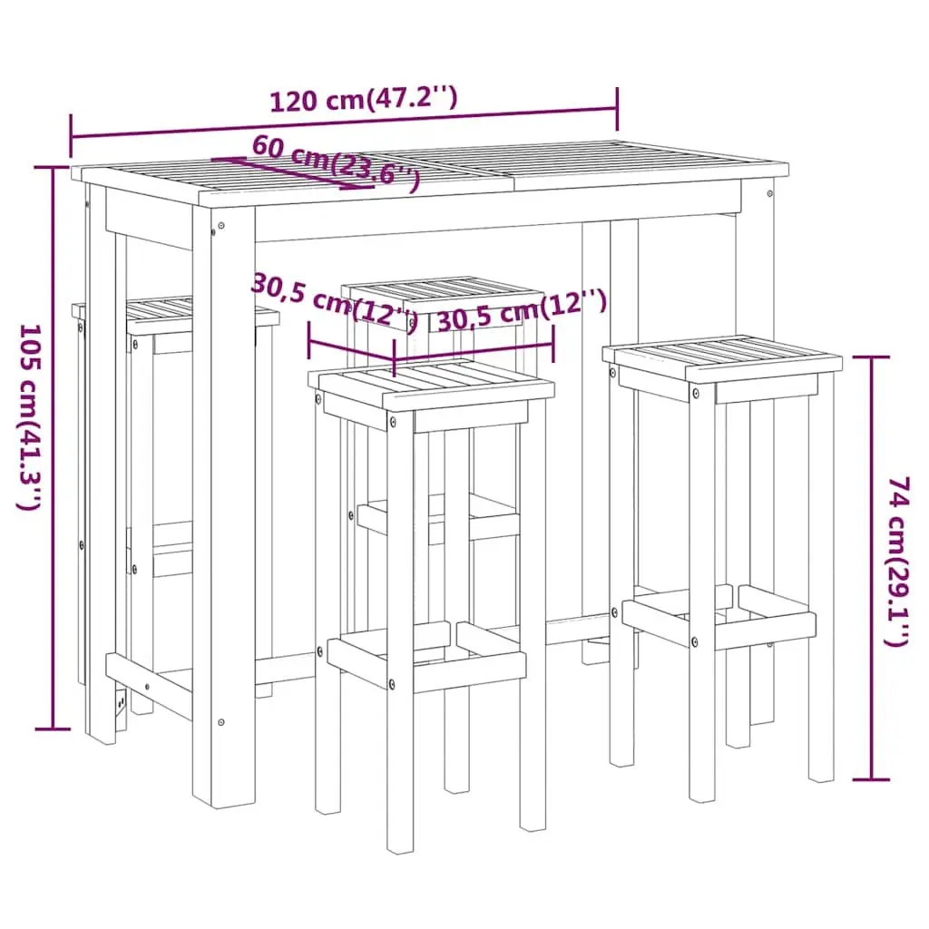 5 Piece Outdoor Garden Bar Set with Stools and Table