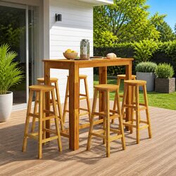 7 Piece Solid Acacia Wood Garden Bar Set with Stools