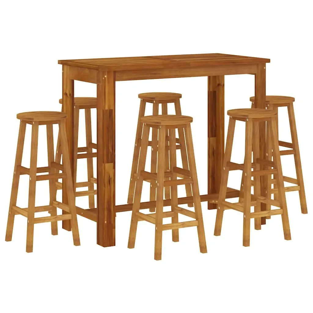 7 Piece Solid Acacia Wood Garden Bar Set with Stools