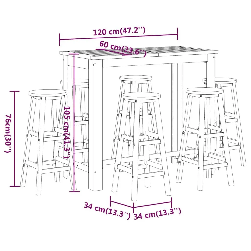 7 Piece Solid Acacia Wood Garden Bar Set with Stools