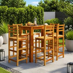Elegant 7 Piece Outdoor Bar Set in Solid Acacia Wood