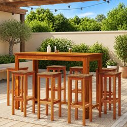 Sturdy 9-Piece Garden Bar Set with Brown Acacia Wood