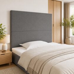 Adjustable Dark Grey Fabric Headboard with Wooden Legs