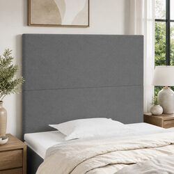 Headboard Dark Grey Fabric Bed Head With Wooden Legs Adjustable Height Support