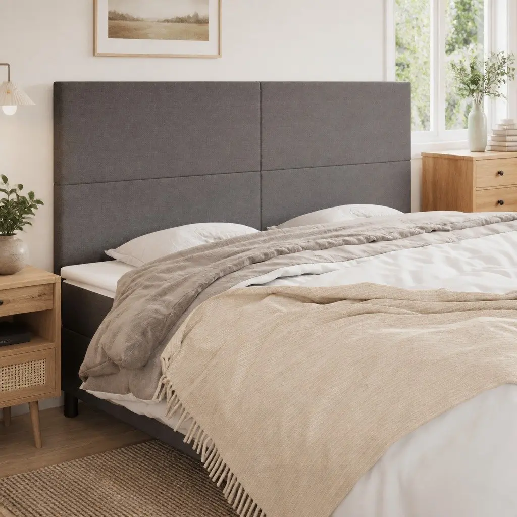 Grey Fabric Headboard with Adjustable Height