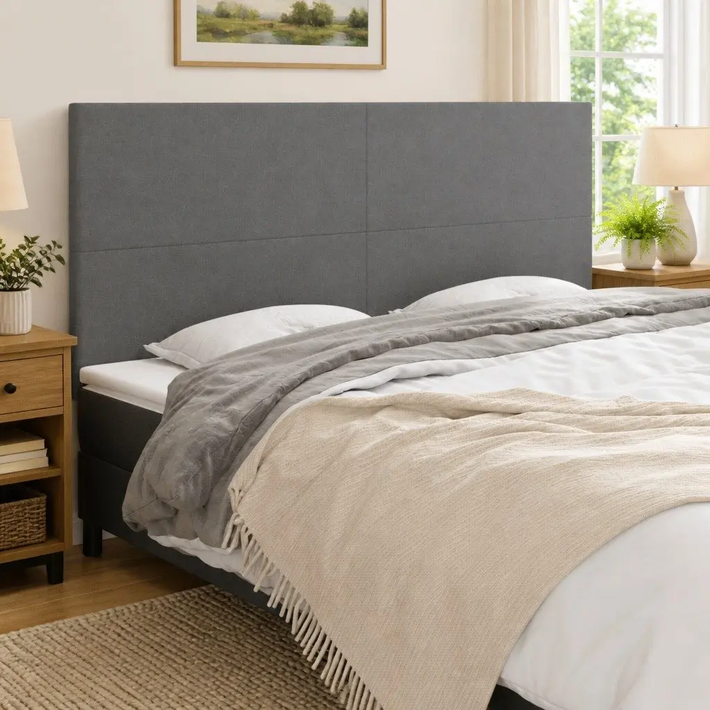 Adjustable Dark Grey Fabric Headboard with Wooden Legs