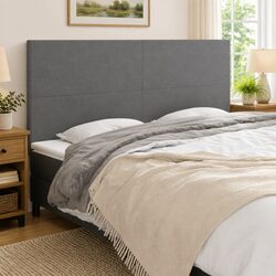 Adjustable Dark Grey Fabric Headboard with Wooden Legs