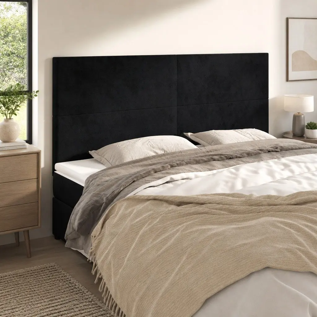 Black Velvet Headboard with Adjustable Height for Bed Frame