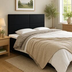 Headboard Black Faux Leather Adjustable Height Bedroom Furniture Support 200cm