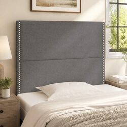 Fabric Headboard Grey Adjustable Height Upholstered Bed Head Support Wooden Legs