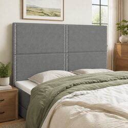 Durable Dark Grey Upholstered Bed Headboard with Wood Legs