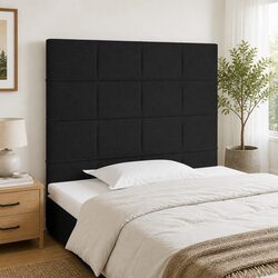 Adjustable Black Fabric Headboard with Wooden Legs
