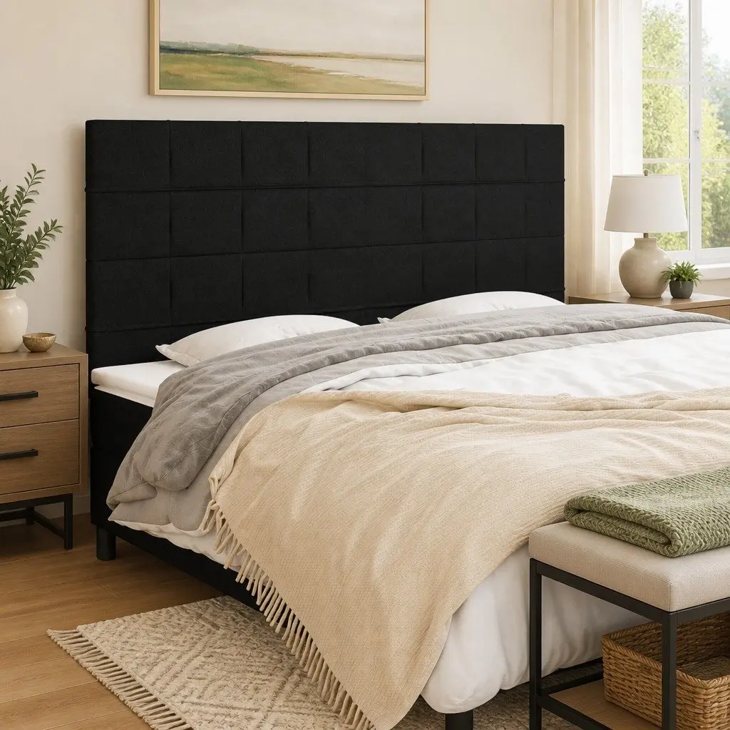 Black Headboard 160x5x118/128 cm with Wooden Legs