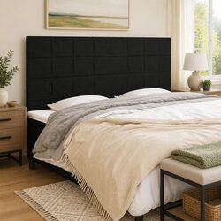 Stylish Black Headboard 160x5x118/128 cm with Wooden Legs