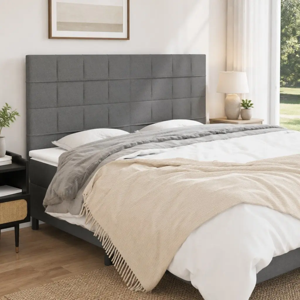 Fabric Headboard Dark Grey 200cm Adjustable Height Wooden Legs