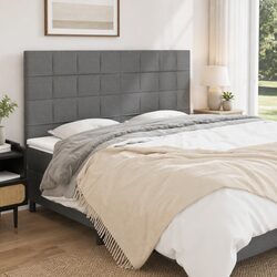 Dark Grey Fabric Headboard 200cm Bed Adjustable Height Wooden Legs Back Support