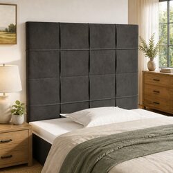 Premium Dark Grey Velvet Headboard with Adjustable Height
