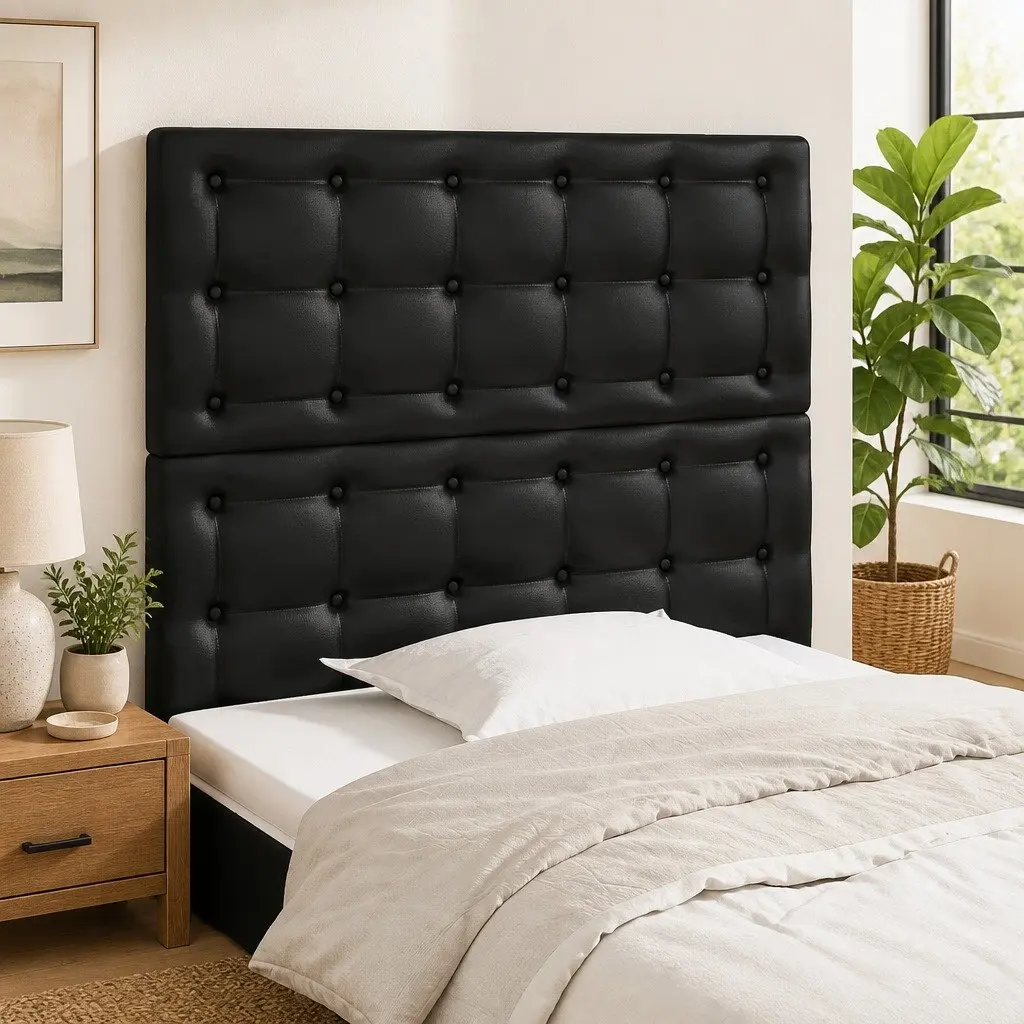 Headboard Faux Leather Black Adjustable Height Wooden Legs