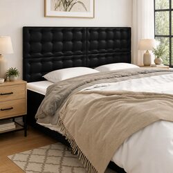 Stylish Black Faux Leather Headboard 160cm with Wooden Legs