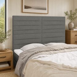 Headboard Dark Grey Fabric Bed Head with Wooden Legs Adjustable Height Support