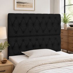 Stylish Adjustable Black Fabric Headboard with Wooden Legs