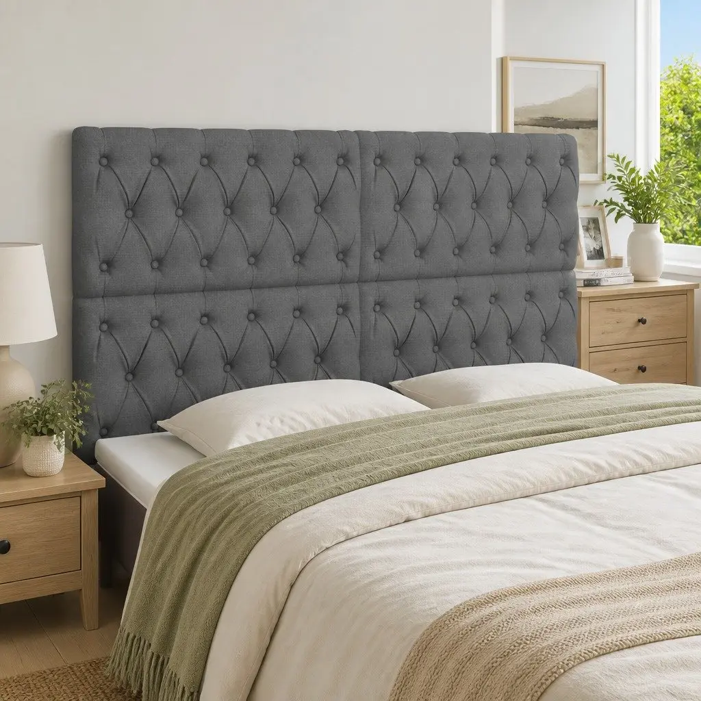 Dark Grey Fabric Headboard with Adjustable Height