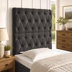 Stylish Grey Velvet Headboard with Sturdy Wooden Legs