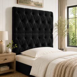 Headboard Black 80x7x118/128 cm Velvet Soft Bedroom Back Support Upholstered