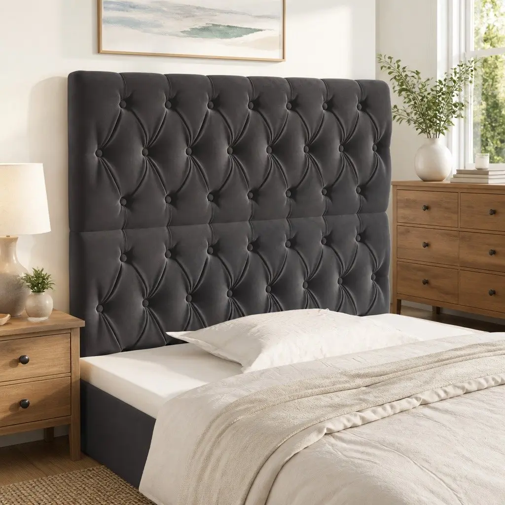 Adjustable Dark Grey Velvet Headboard for Bed Support