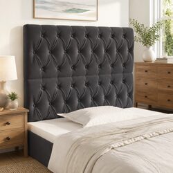 Velvet Headboard Dark Grey Adjustable Height Bed Backing Support 100x7x118/128cm