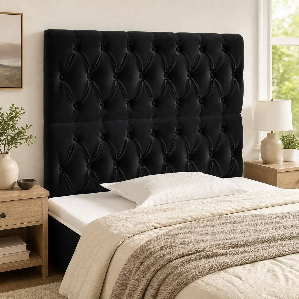 Black Velvet Headboard with Adjustable Height