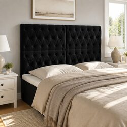 Adjustable Black Velvet Headboard with Wooden Legs