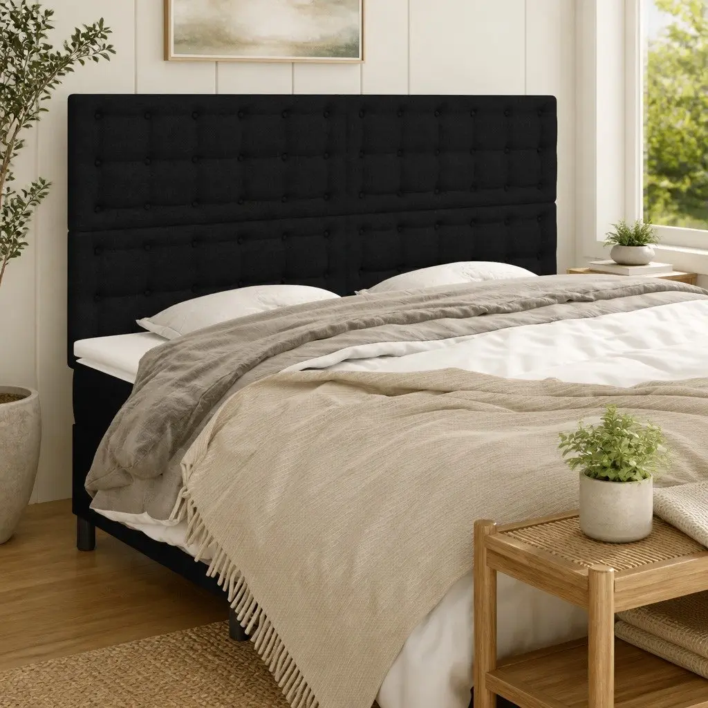 Headboard Fabric Black Adjustable Height Wooden Legs