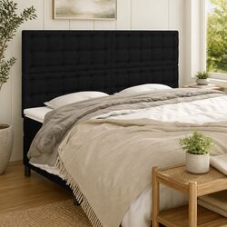 Stylish Black Fabric Headboard with Sturdy Wooden Legs