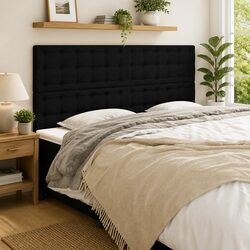 Stylish Black Fabric Headboard with Wooden Legs 200x5x118/128 cm