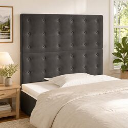 Dark Grey Velvet Adjustable Height Headboard with Wood Legs