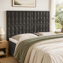 Dark Grey Velvet Headboard with Adjustable Height