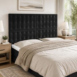 Black Velvet Headboard with Adjustable Height and Wooden Legs