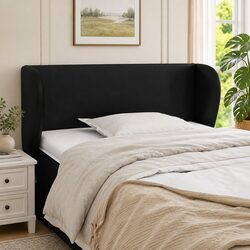 Stylish Black Faux Leather Headboard with Ears 103cm