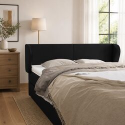 Stylish 147 cm Black Faux Leather Headboard with Ears