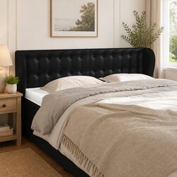 Stylish Black Faux Leather Headboard with Ears 147cm