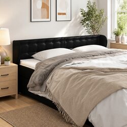 Durable Black Faux Leather Headboard with Ears - 203 cm