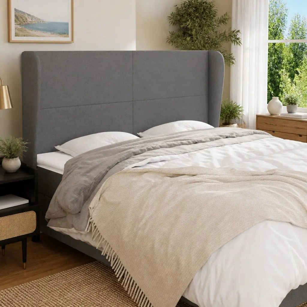 Grey Fabric Headboard with Ears 163 cm