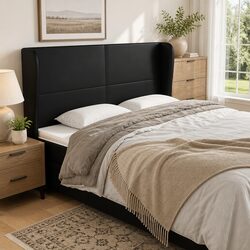 Durable Black Faux Leather Headboard with Ears 163cm